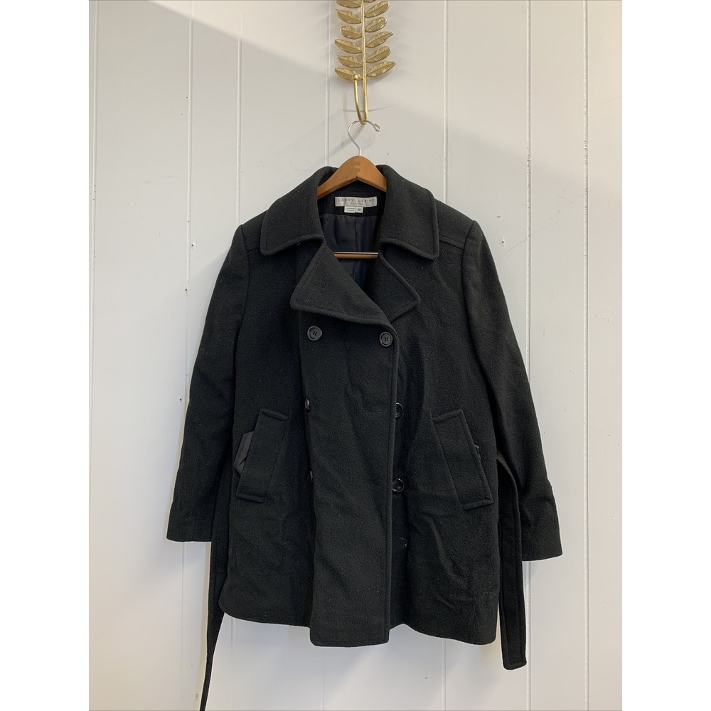 Lerry Levine Jacket Womens Petite‎ 12 Button Up Mid Length Black Sport Wool Coat